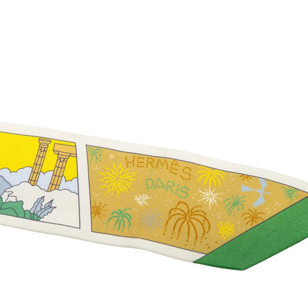 Hermès Factory Suite Silk Twilly Scarf Yellow Silk Never worn - Back View