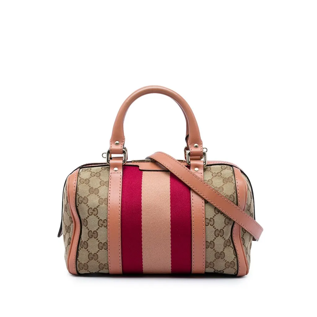 Gucci Small GG Canvas Web Joy Boston Bag Beige Canvas Good - Front View