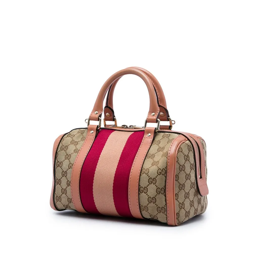 Gucci Small GG Canvas Web Joy Boston Bag Beige Canvas Good - Back View
