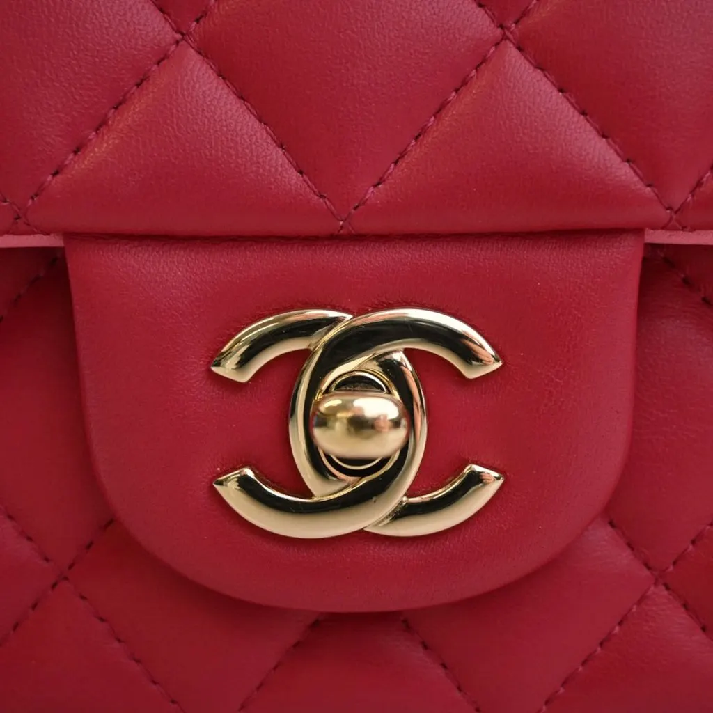 Chanel Mini Rectangular Classic Lambskin Top Handle Flap Red Leather Very good - Model View