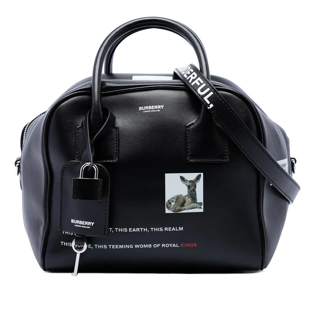 Burberry Leather Deer Print Cube Satchel Black Leather Very good - Front View