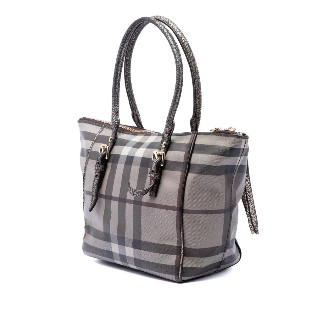 Burberry Small Smoke Check Coated Canvas Salisbury Tote Beige Very good - Back View