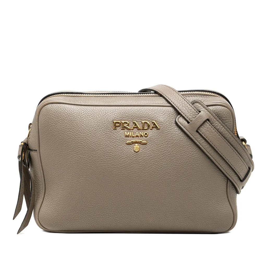 Prada Vitello Phenix Double Zip Camera Bag Brown Leather Very good - Front View