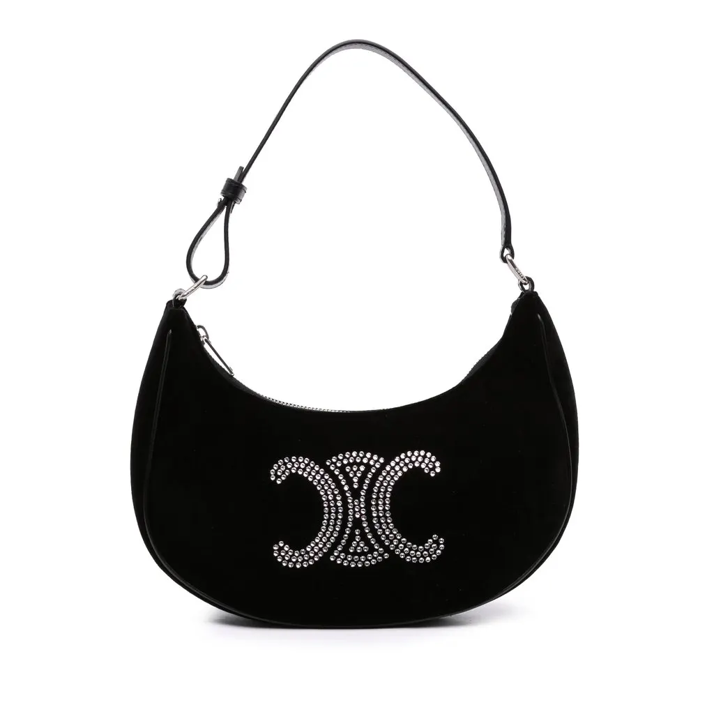 Celine Velvet Strass Triomphe Ava Shoulder Bag Black Very good - Front View