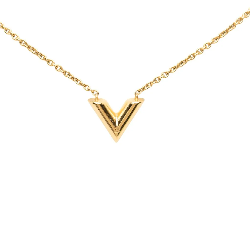 Louis Vuitton Gold Plated Essential V Necklace Gold Metal Very good - Front View