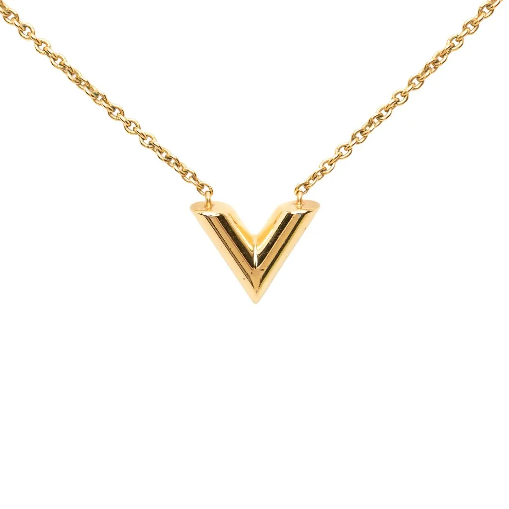 Louis Vuitton Gold Plated Essential V Necklace Gold Metal Very good - Back View