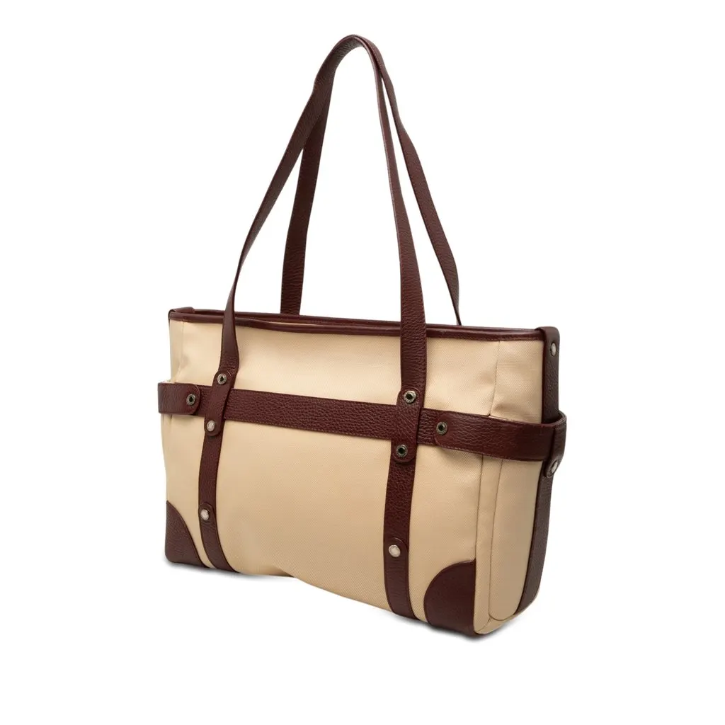 Bvlgari Leather Trimmed Canvas Tote Beige Very good - Back View