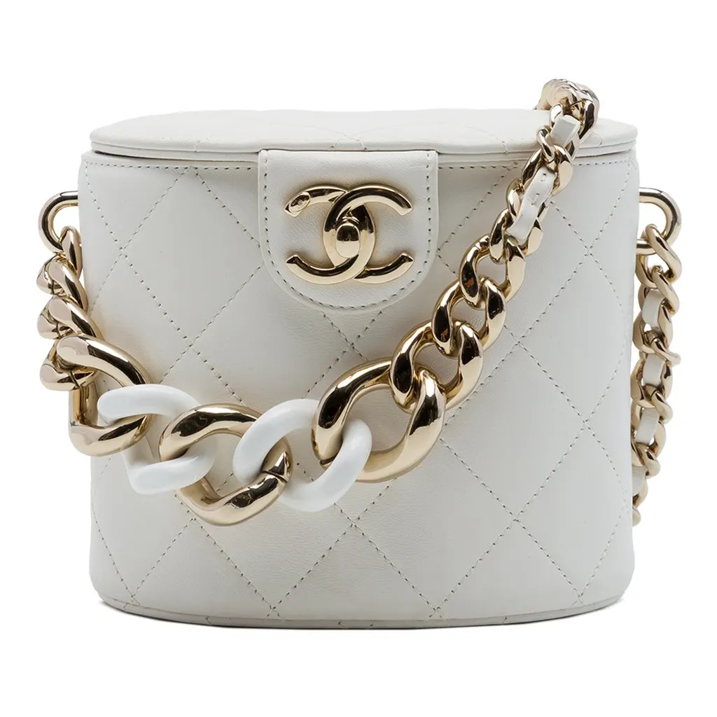 Chanel CC Lambskin Elegant Chain Vanity Case White Leather Very good - Front View