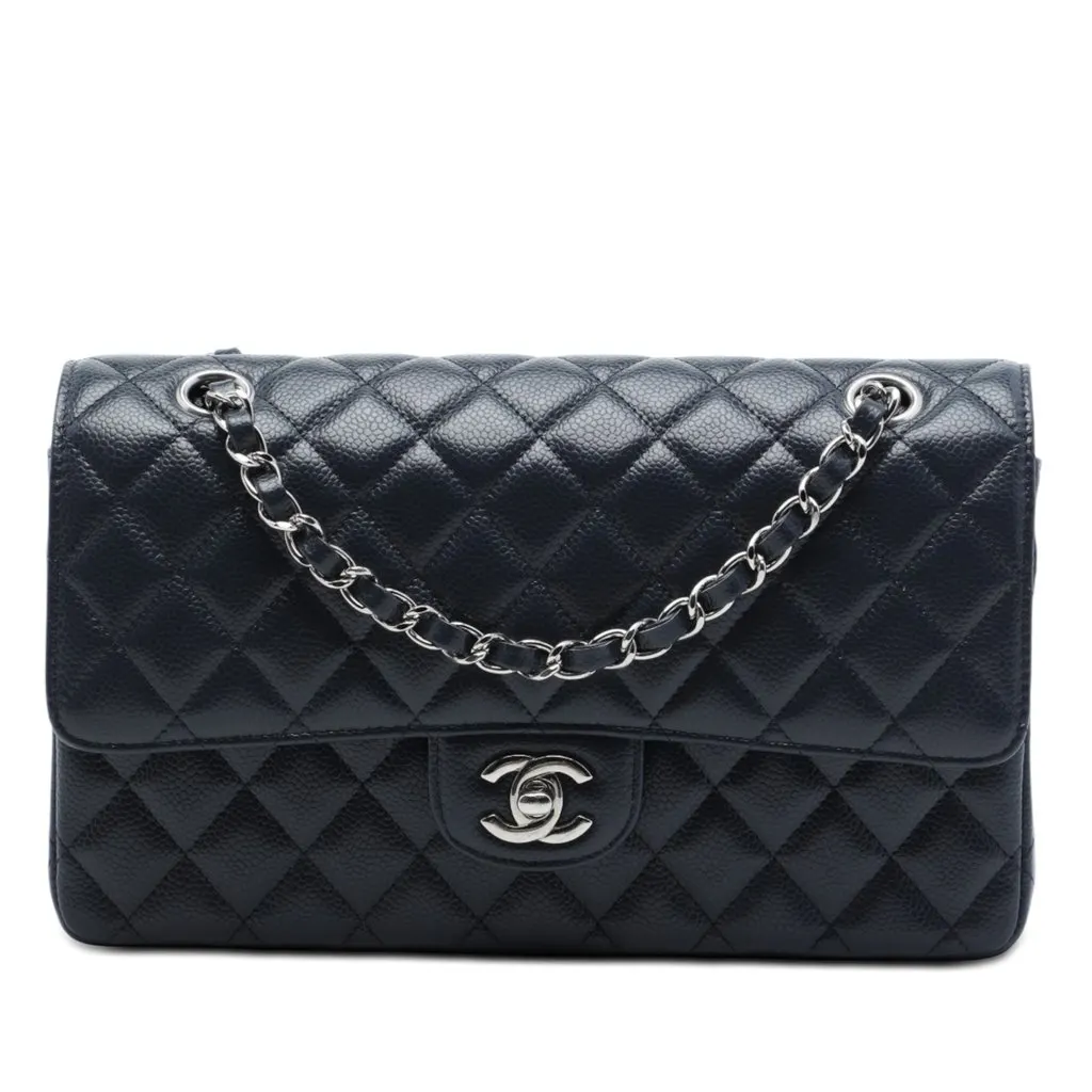 Chanel Medium Classic Caviar Double Flap Purple Leather Very good - Front View