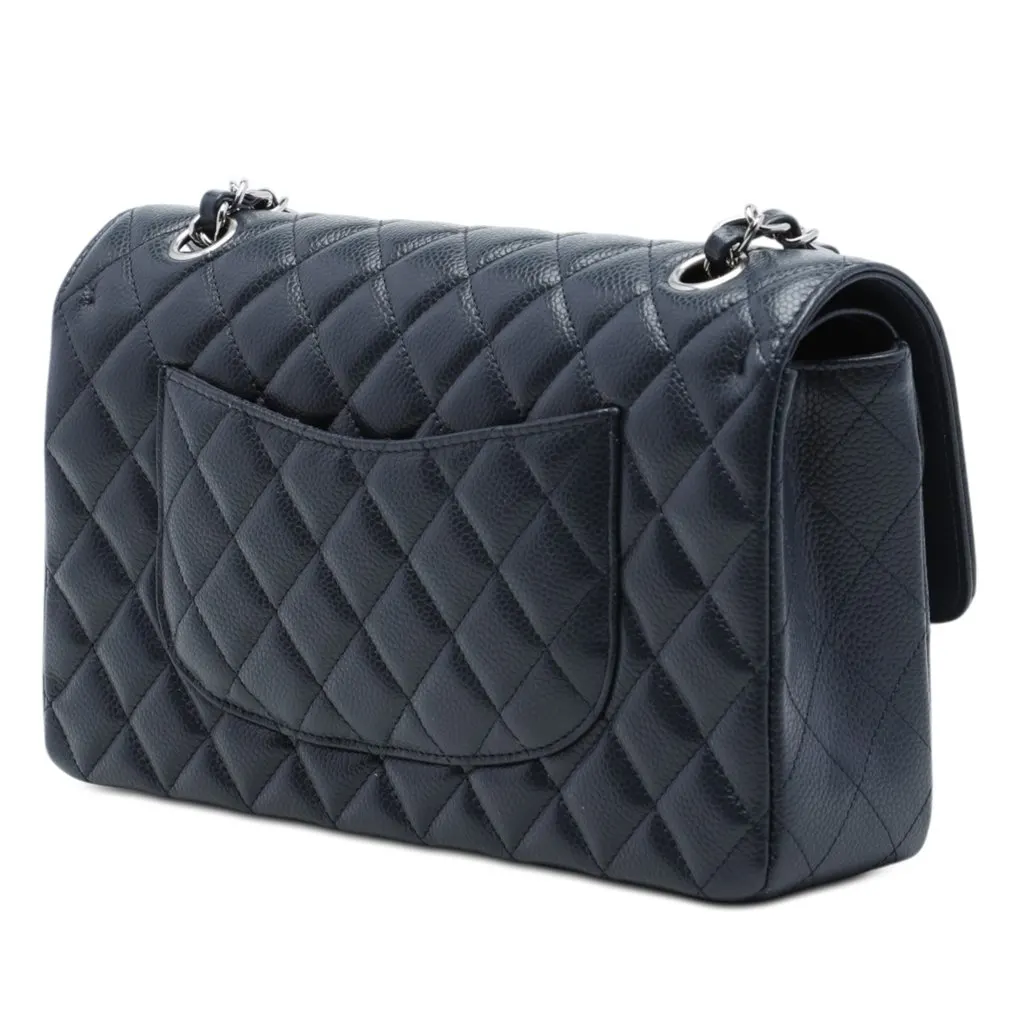 Chanel Medium Classic Caviar Double Flap Purple Leather Very good - Back View