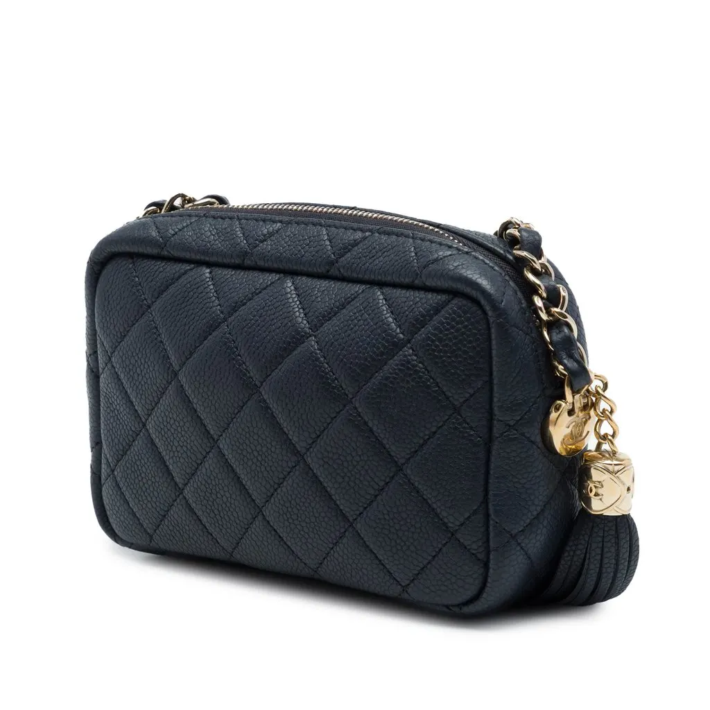 Chanel Mini Quilted Caviar Coco Tassel Camera Case Black Leather Very good - Back View