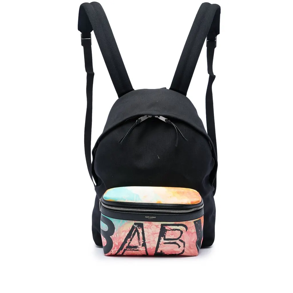 Saint Laurent Canvas Hunting Baby City Backpack Black Very good - Front View