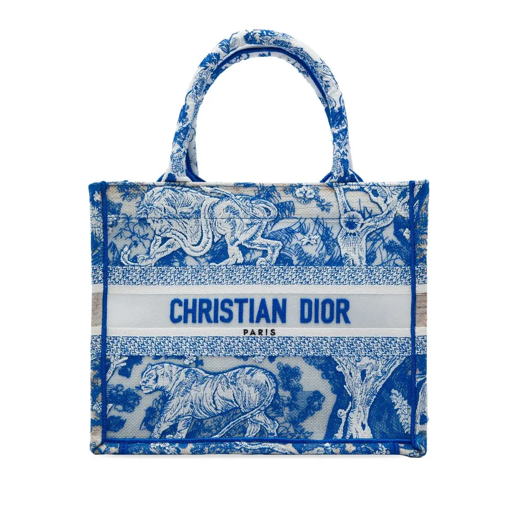 Dior Small Canvas Embroidered Toile De Jouy Sauvage Book Tote Blue Very good - Front View