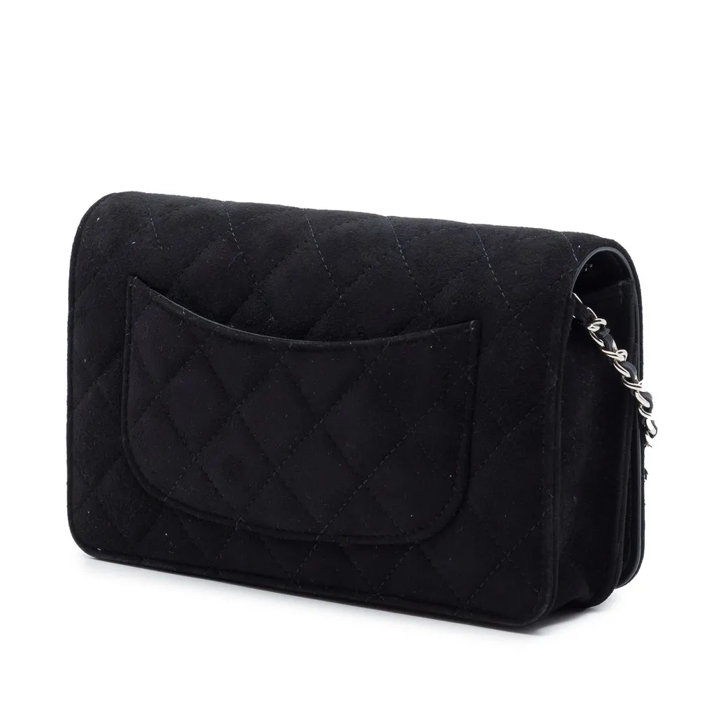 Chanel Quilted Suede Cocostellar Wallet on Chain Black Leather Very good - Back View