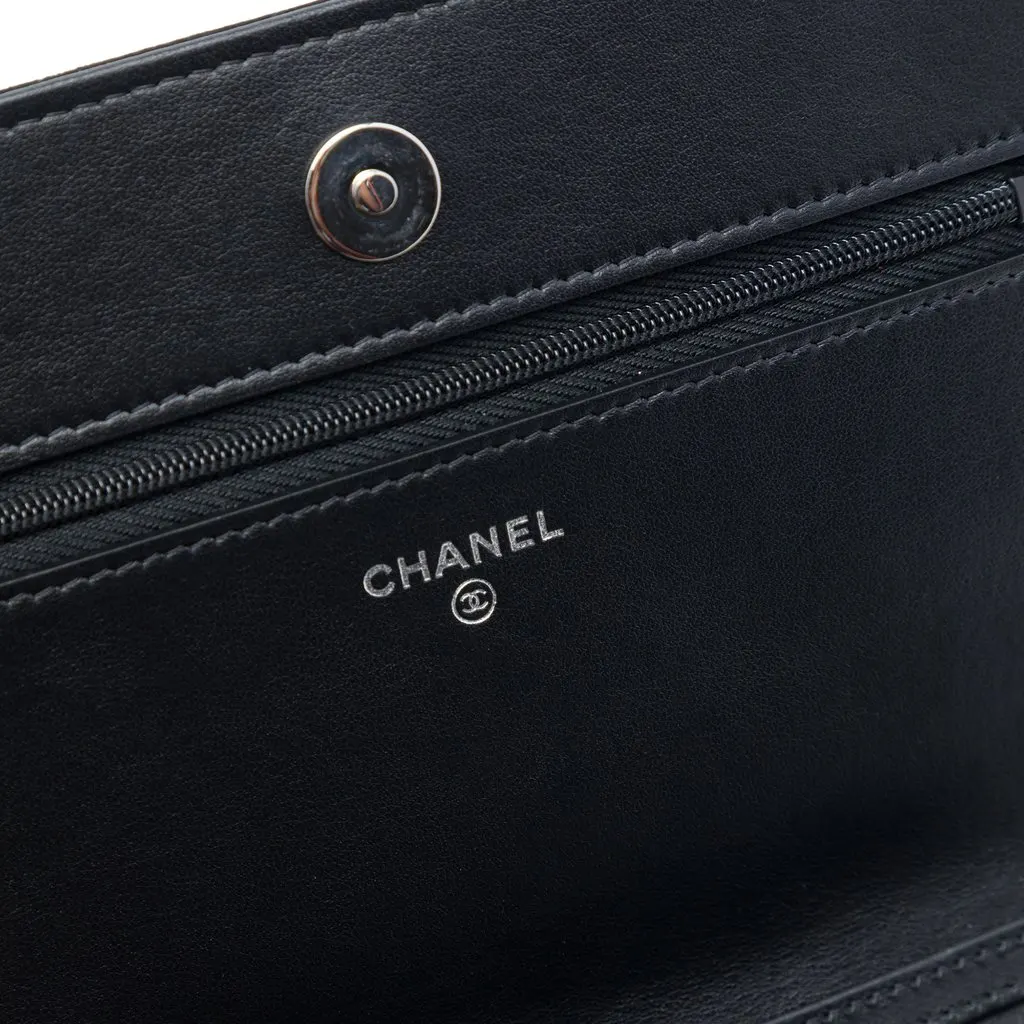 Chanel Quilted Suede Cocostellar Wallet on Chain Black Leather Very good - Box View