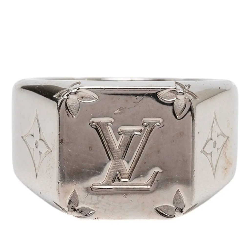 Louis Vuitton Brass Monogram Signet Ring M Silver Metal Very good - Front View