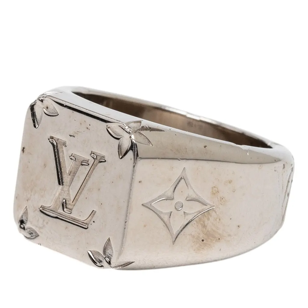 Louis Vuitton Brass Monogram Signet Ring M Silver Metal Very good - Back View