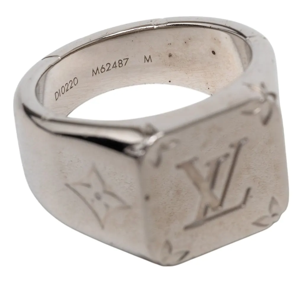 Louis Vuitton Brass Monogram Signet Ring M Silver Metal Very good - Box View