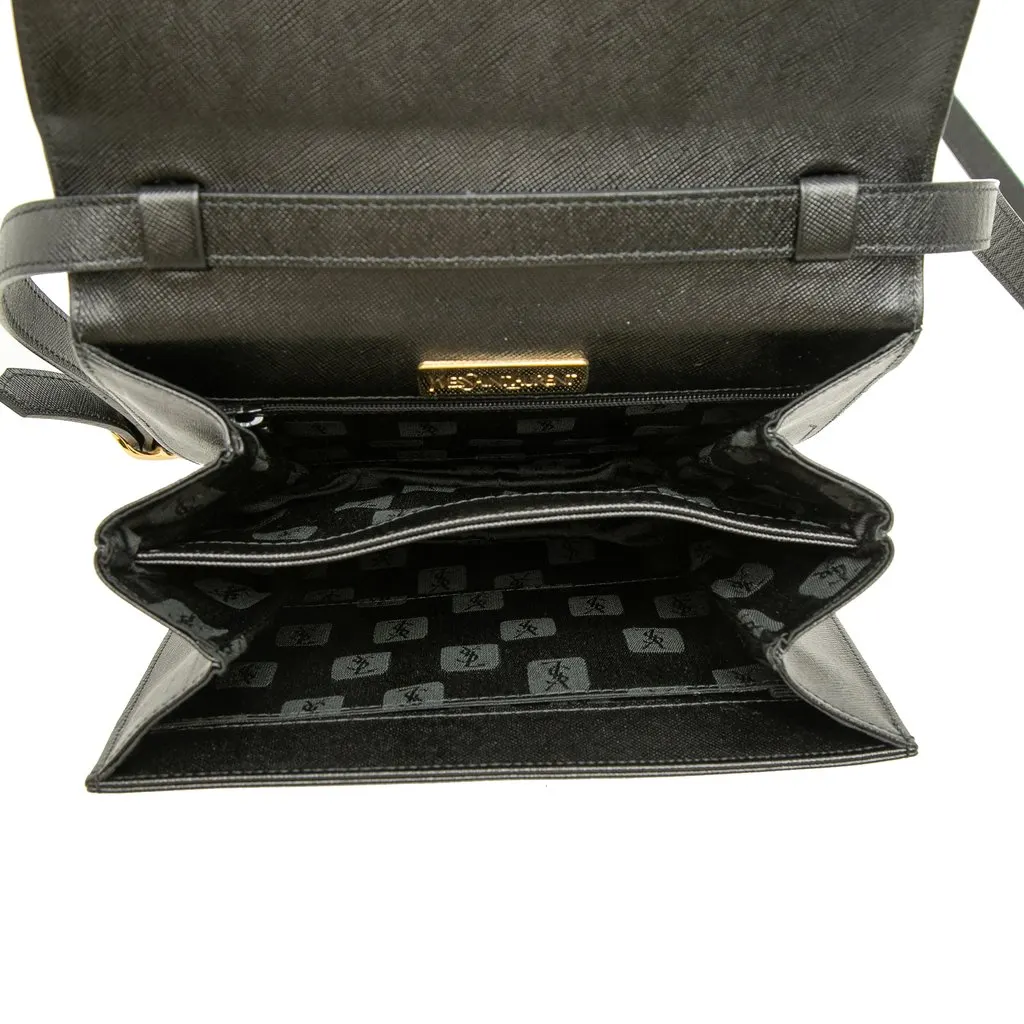 Saint Laurent Leather Monogram Crossbody Black Leather Good - Model View