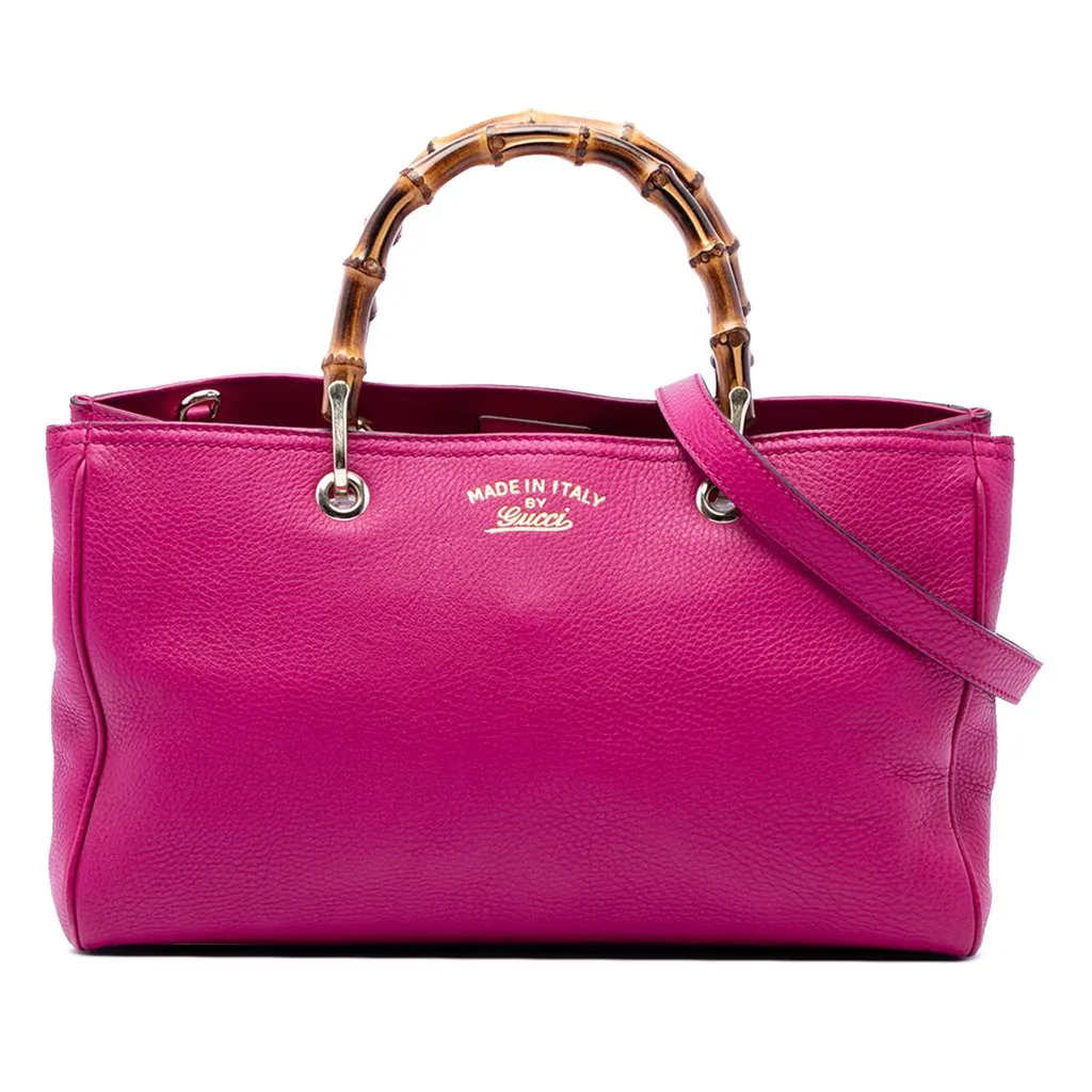 Gucci Medium Calfskin Bamboo Shopper Satchel Pink Leather Very good - Front View