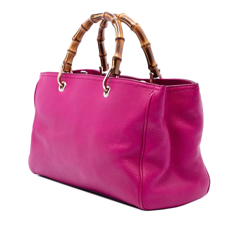 Gucci Medium Calfskin Bamboo Shopper Satchel Pink Leather Very good - Back View