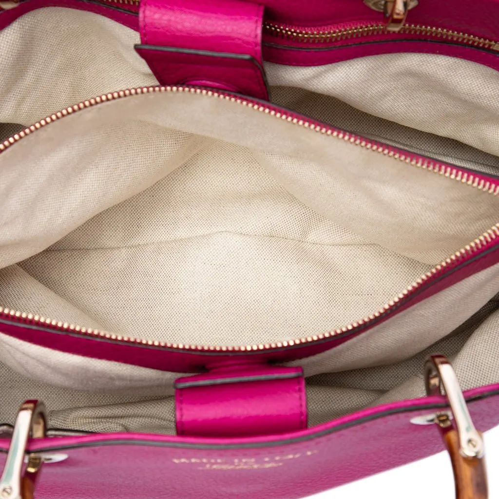 Gucci Medium Calfskin Bamboo Shopper Satchel Pink Leather Very good - Model View