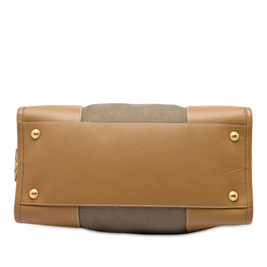 Prada Saffiano Trimmed Canvas Canapa Logo Satchel Brown Canvas Good - Inside View