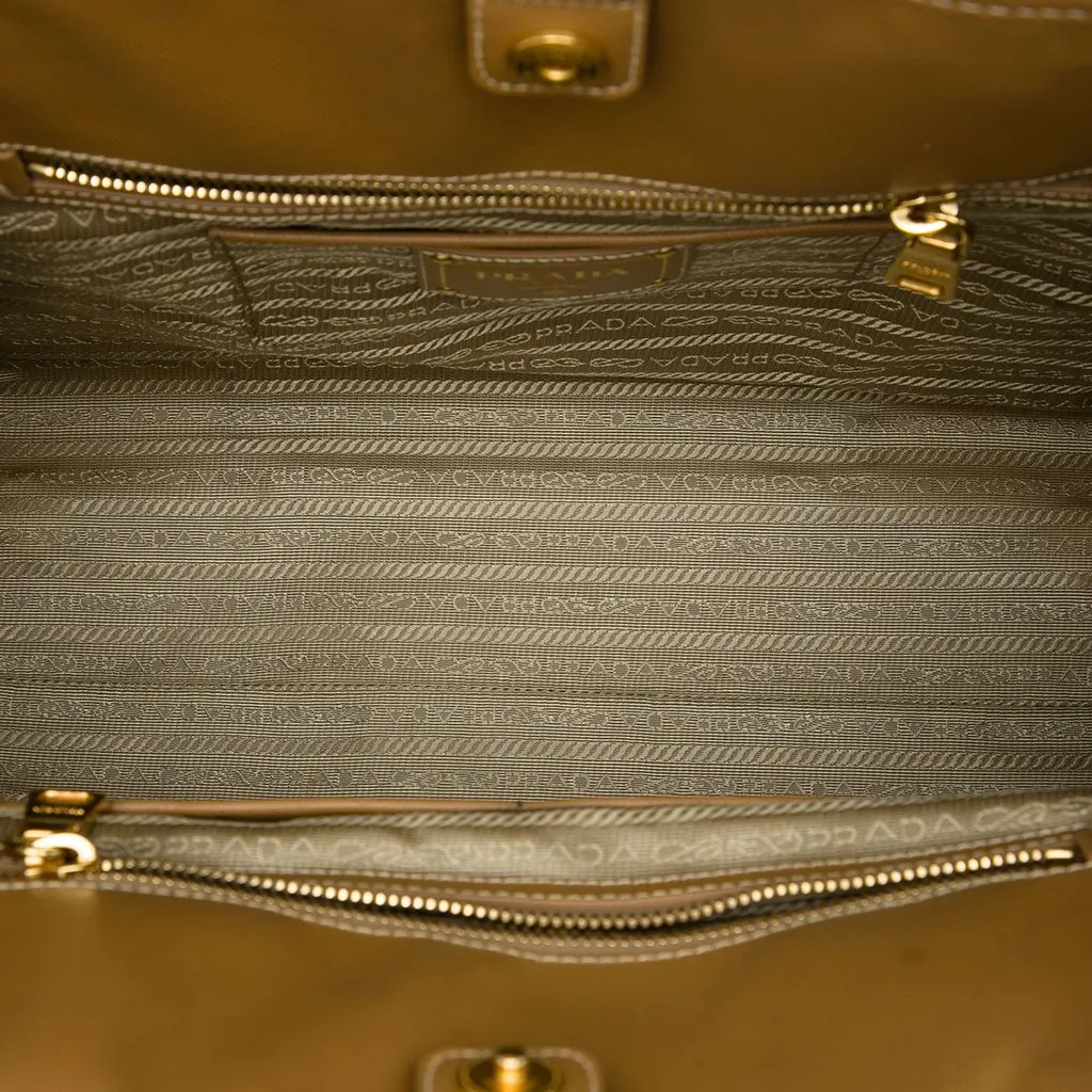 Prada Saffiano Trimmed Canvas Canapa Logo Satchel Brown Canvas Good - Model View