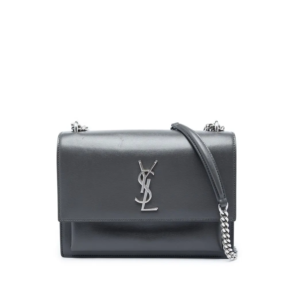 Saint Laurent Medium Calfskin Monogram Sunset Crossbody Black Leather Good - Front View