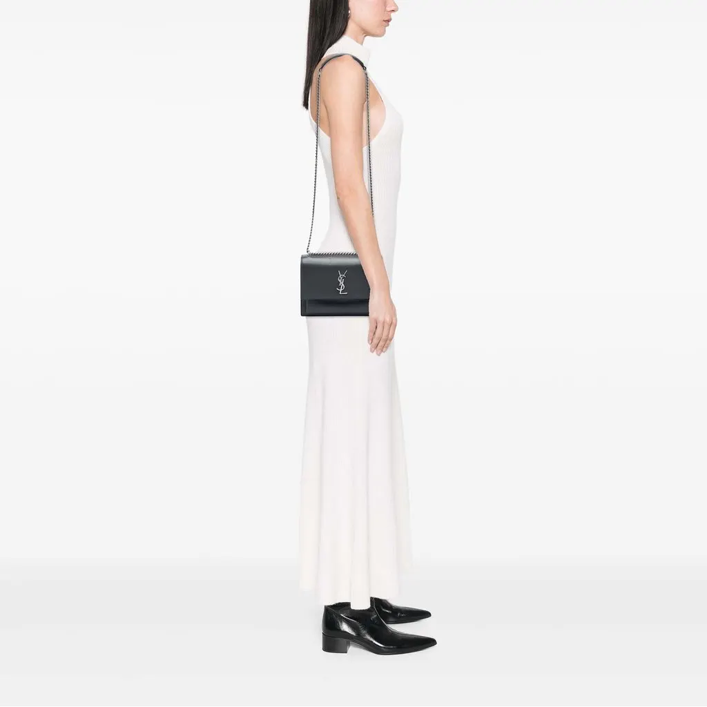 Saint Laurent Medium Calfskin Monogram Sunset Crossbody Black Leather Good - Box View