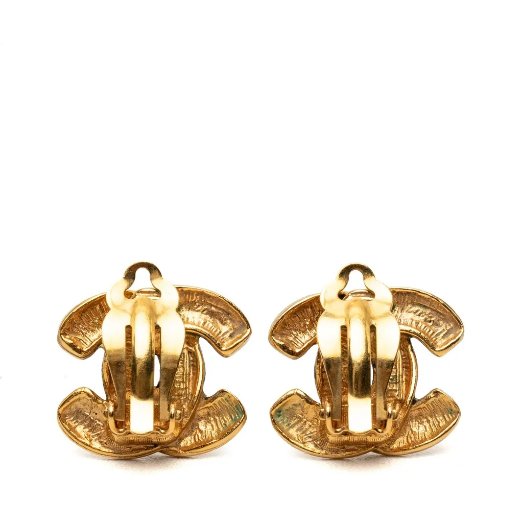 Chanel CC Gold Plated Quilted Clip On Earrings Gold Metal Very good - Back View