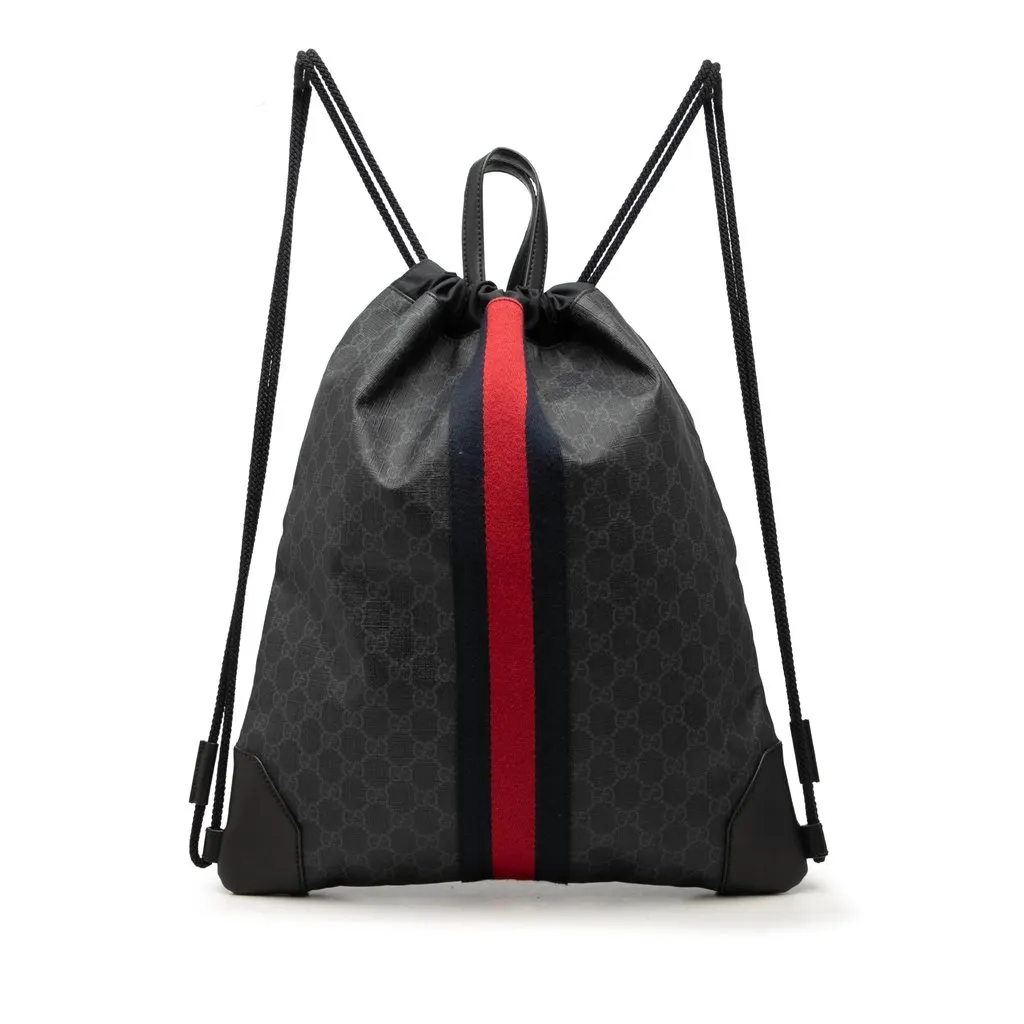 Gucci GG Supreme Web Drawstring Backpack Black Very good - Front View