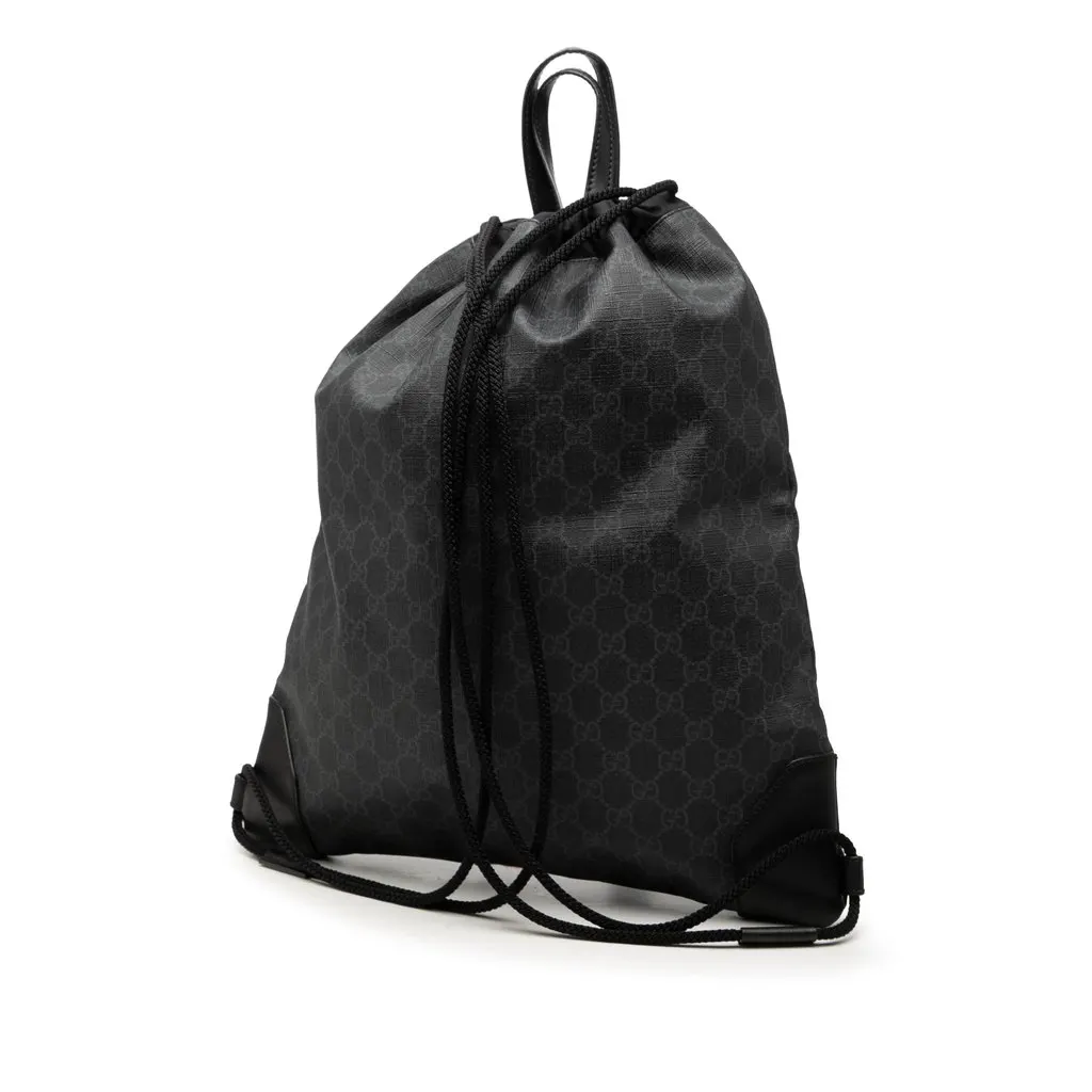 Gucci GG Supreme Web Drawstring Backpack Black Very good - Back View