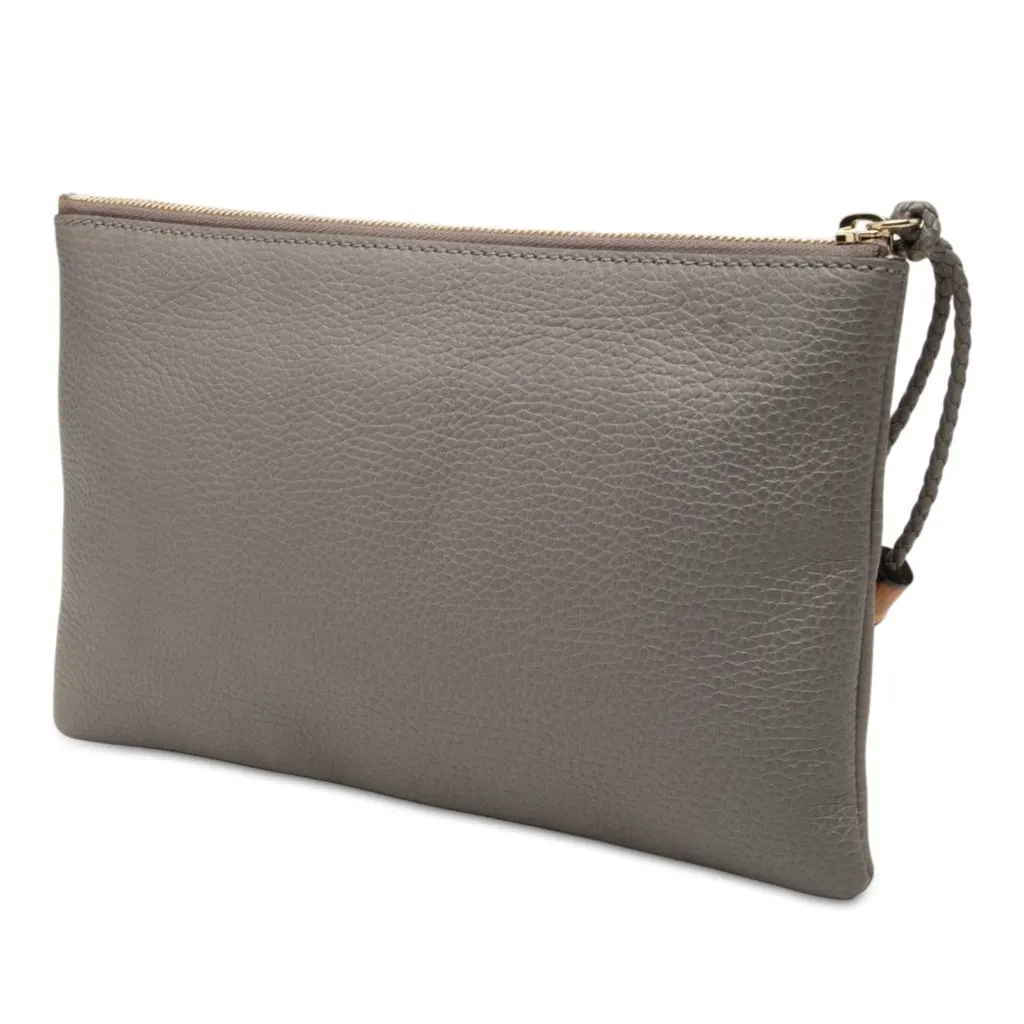 Gucci Calfskin Bamboo Clutch Grey Leather Very good - Back View