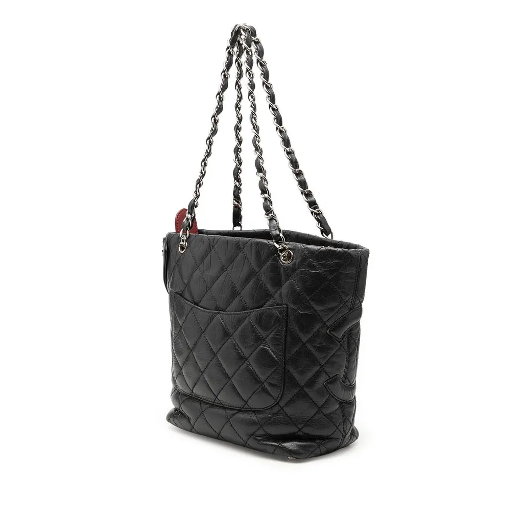 Chanel Small Quilted Aged Calfskin Cotton Club Tote Black Leather Good - Back View