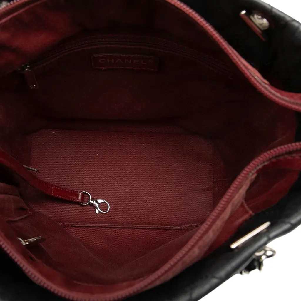 Chanel Small Quilted Aged Calfskin Cotton Club Tote Black Leather Good - Model View