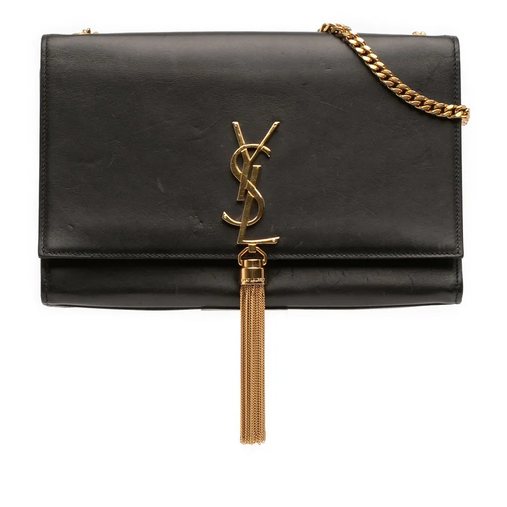 Saint Laurent Medium Smooth Calfskin Classic Monogram Kate Tassel Crossbody Black Leather Good - Front View