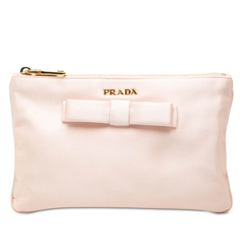 Prada Satin Bow Pouch Pink Satin Very good - Front View