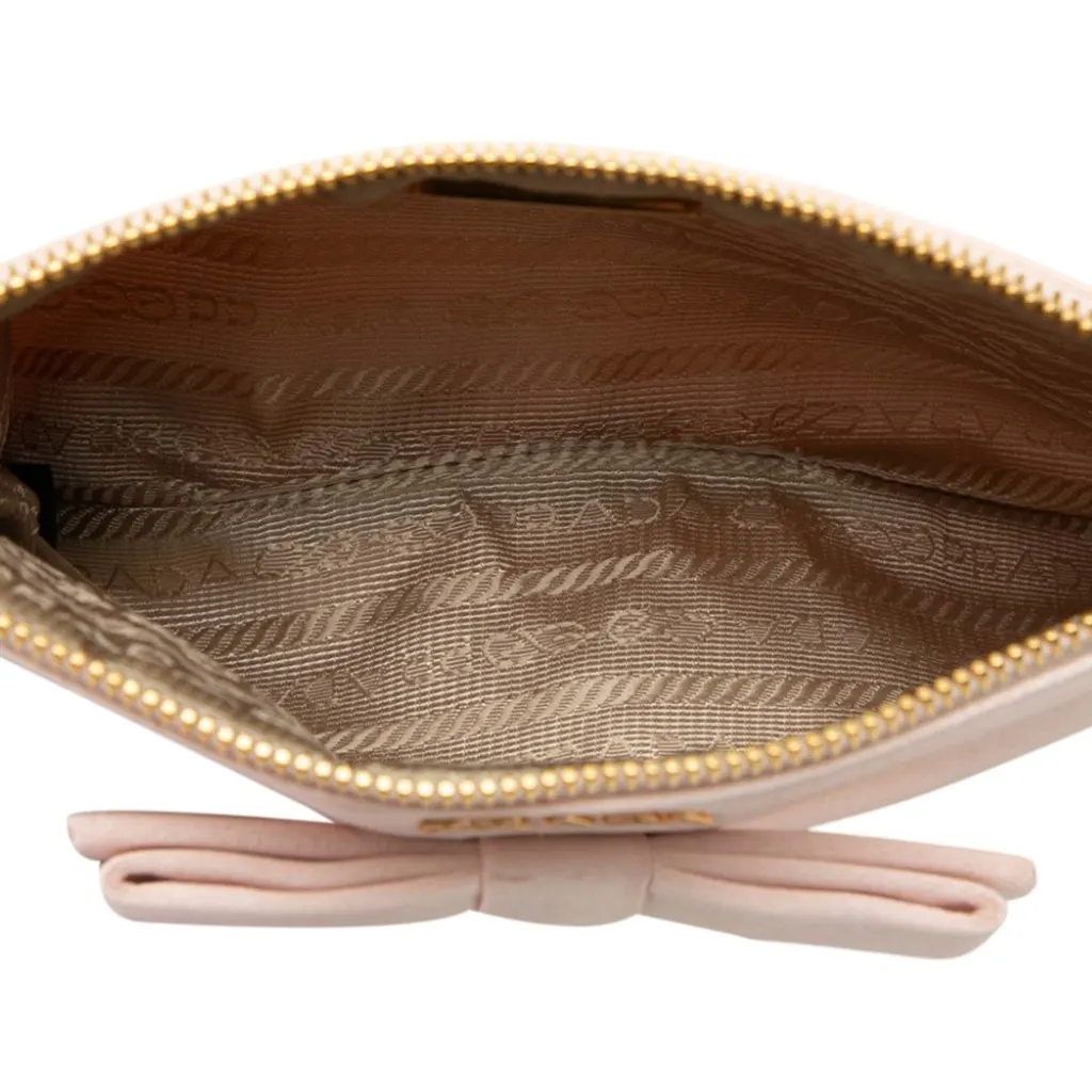 Prada Satin Bow Pouch Pink Satin Very good - Model View