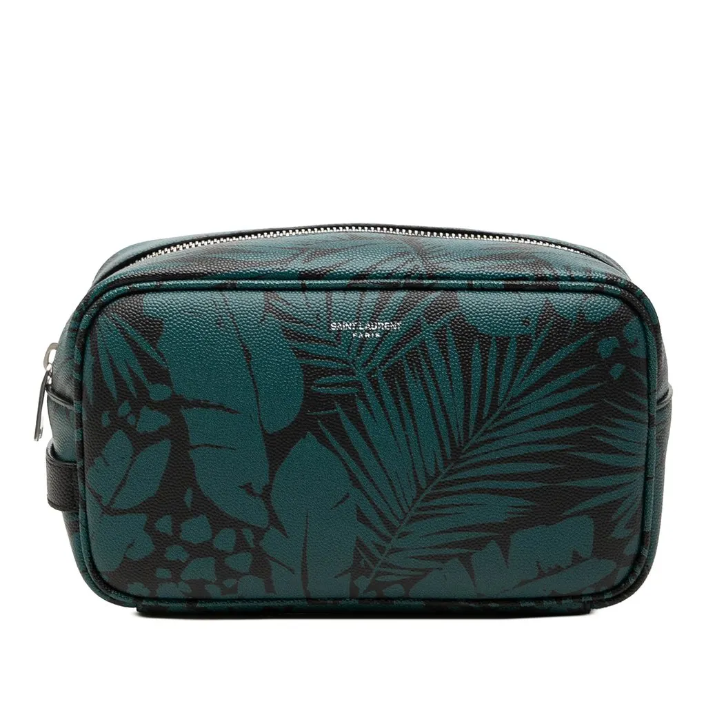 Saint Laurent Grain De Poudre Tropical Palm Pouch Blue Leather Very good - Front View