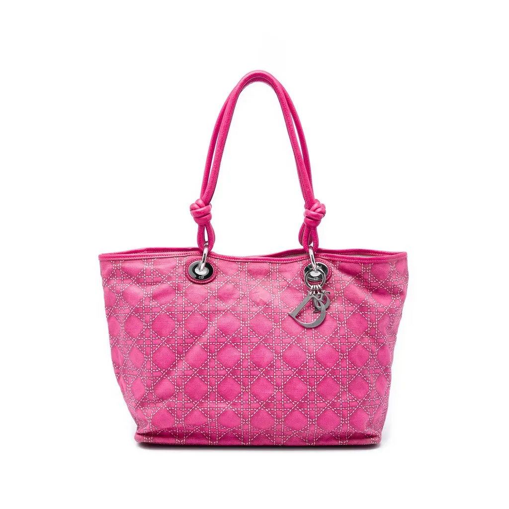 Dior Large Canvas Cannage Print Cherie Shopper Tote Pink Very good - Front View