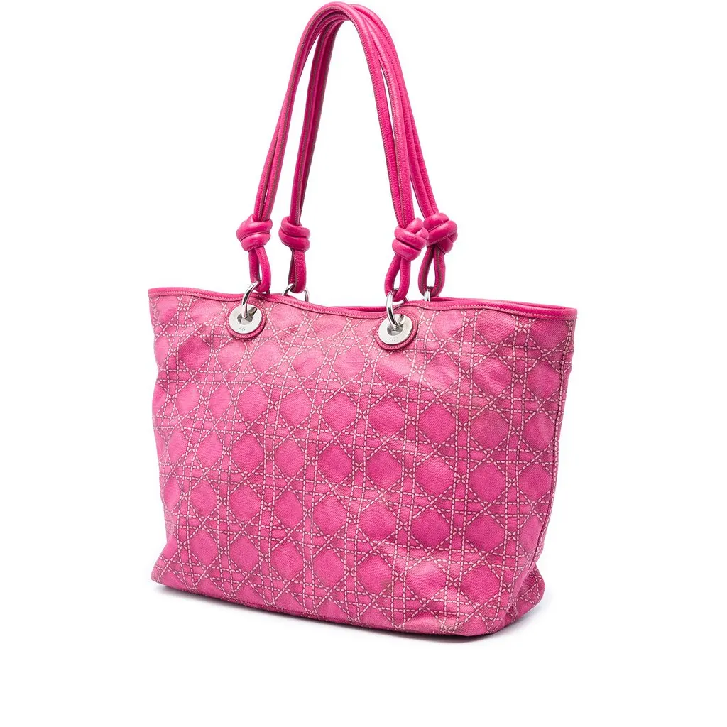 Dior Large Canvas Cannage Print Cherie Shopper Tote Pink Very good - Back View