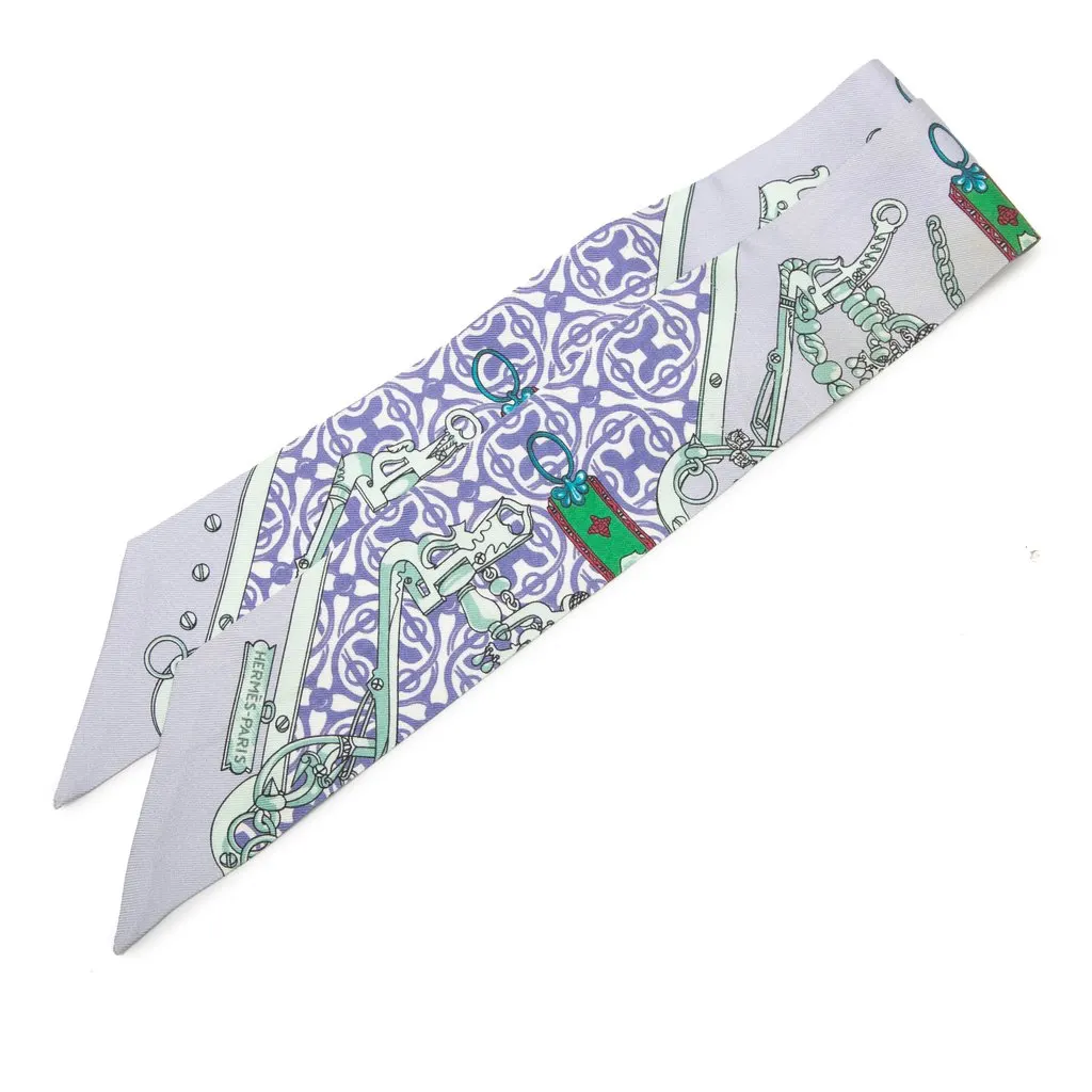 Hermès Mors et Gourmettes Remix Silk Twilly Scarf Purple Very good - Front View