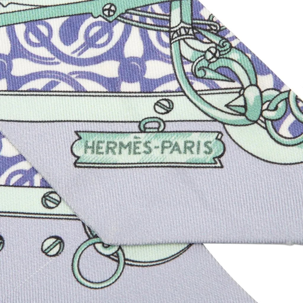 Hermès Mors et Gourmettes Remix Silk Twilly Scarf Purple Very good - Back View