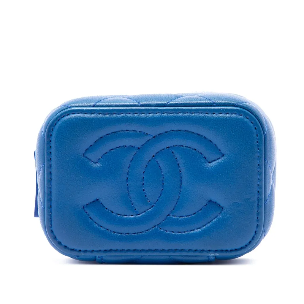 Chanel Mini Quilted Lambskin Pearl Crush Vanity Case With Chain Blue Leather Very good - Inside View
