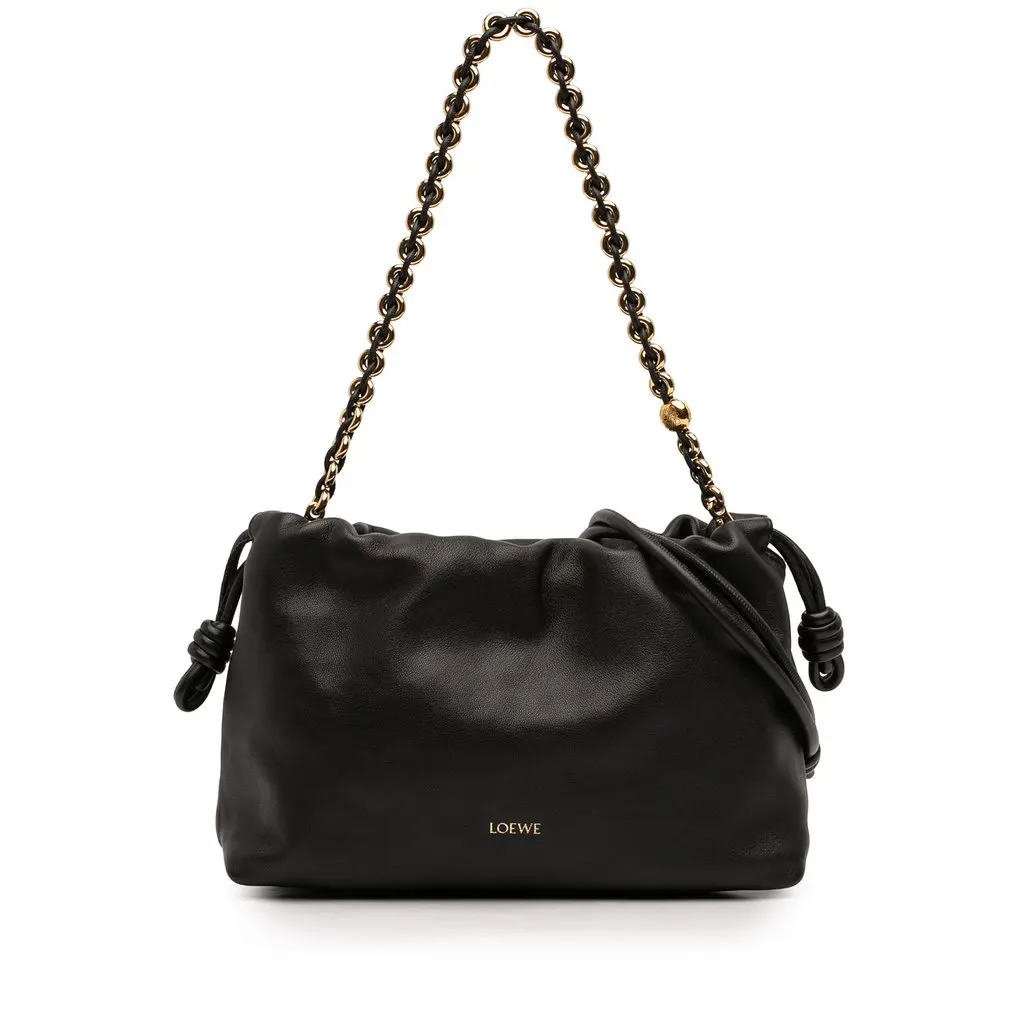 Loewe Medium Mellow Nappa Lambskin Flamenco Purse Black Leather Very good - Front View