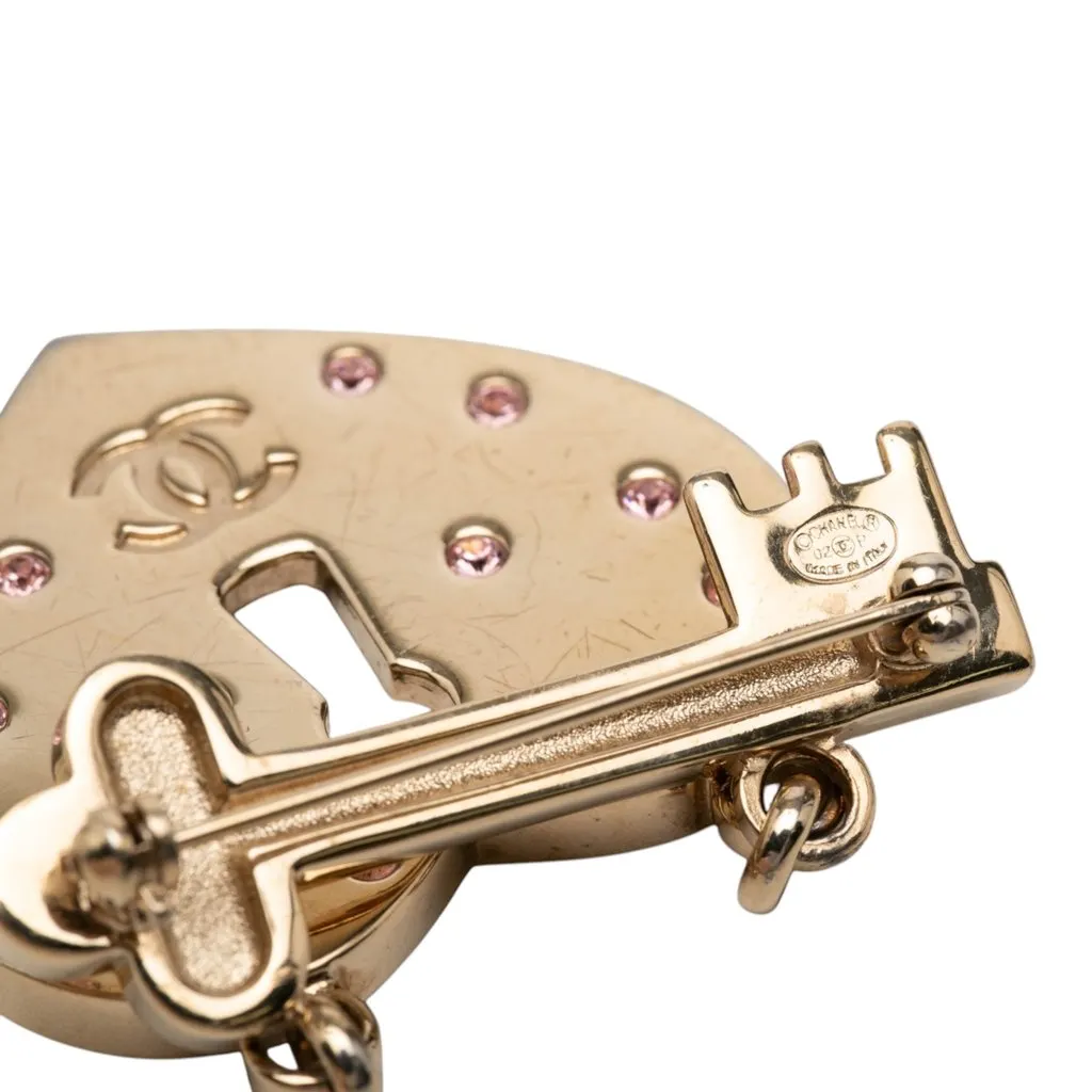 Chanel CC Gold Plated Heart Lock and Key Brooch Pin Gold Metal Very good - Inside View