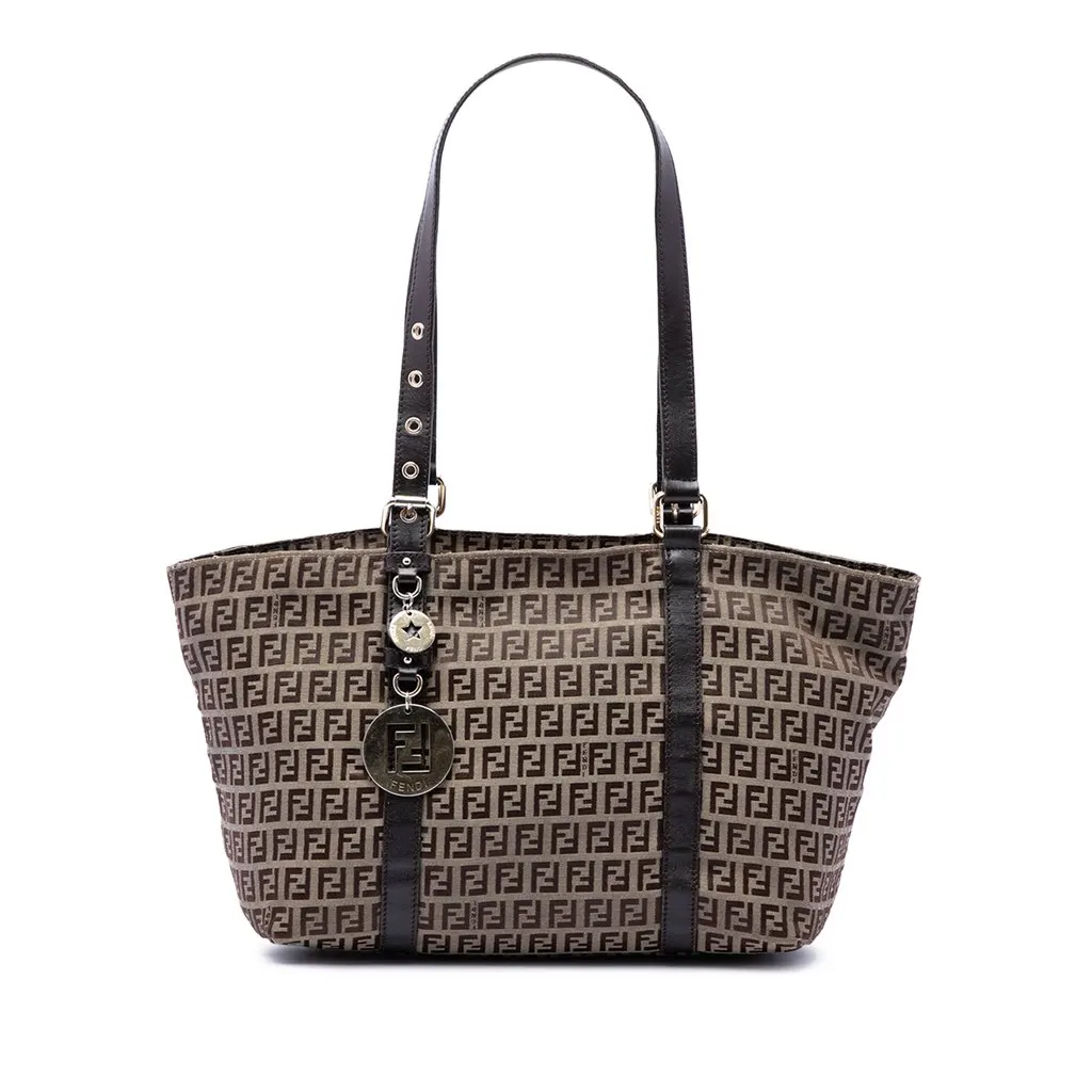 Fendi Zucchino Canvas Superstar Tote Beige Canvas Good - Front View
