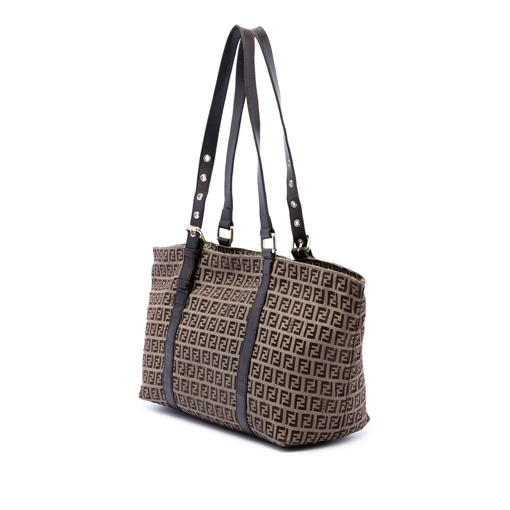 Fendi Zucchino Canvas Superstar Tote Beige Canvas Good - Back View