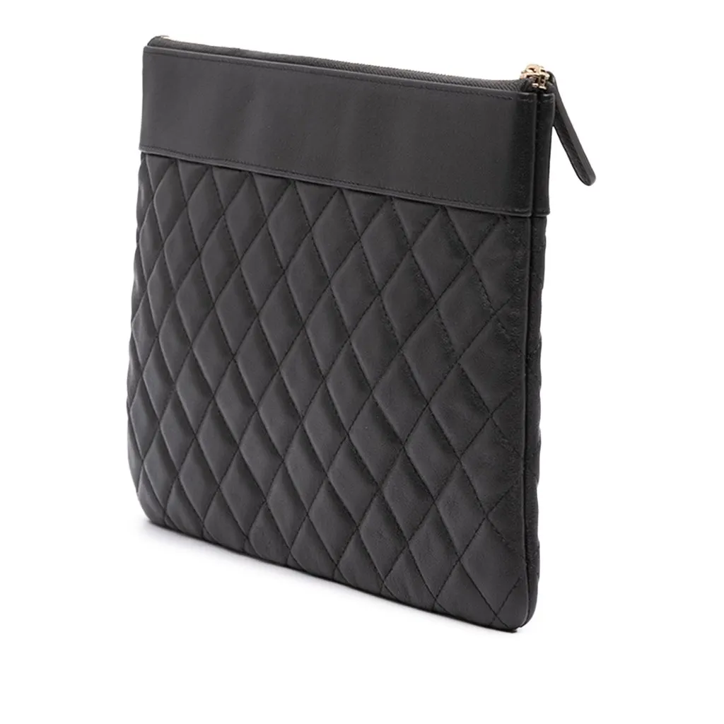 Chanel Medium Quilted Sheepskin Mademoiselle O Case Clutch Black Leather Very good - Back View